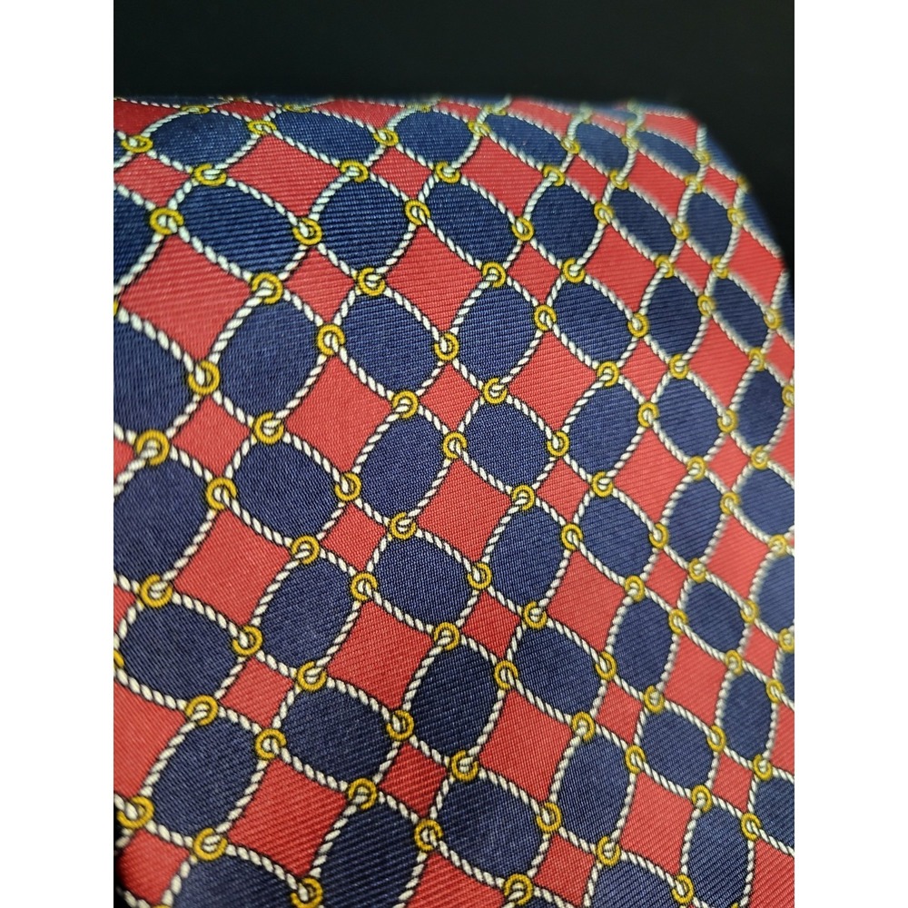 Vintage GUCCI MADE IN ITALY Crimson And BLUE 100% SILK TIE ROPE DESIGN 4 INCH - Picture 2 of 9